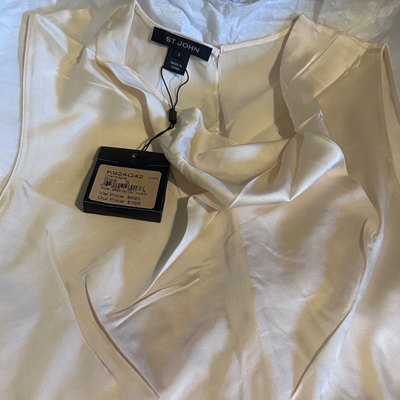 St. John Champagne Liquid Satin Cowl Neck Silk Top - Picture 3 of 4